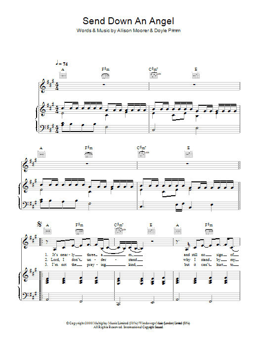 Allison Moorer Send Down An Angel sheet music notes and chords arranged for Piano, Vocal & Guitar Chords