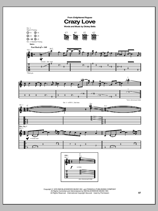 Allman Brothers Band Crazy Love sheet music notes and chords arranged for Guitar Tab