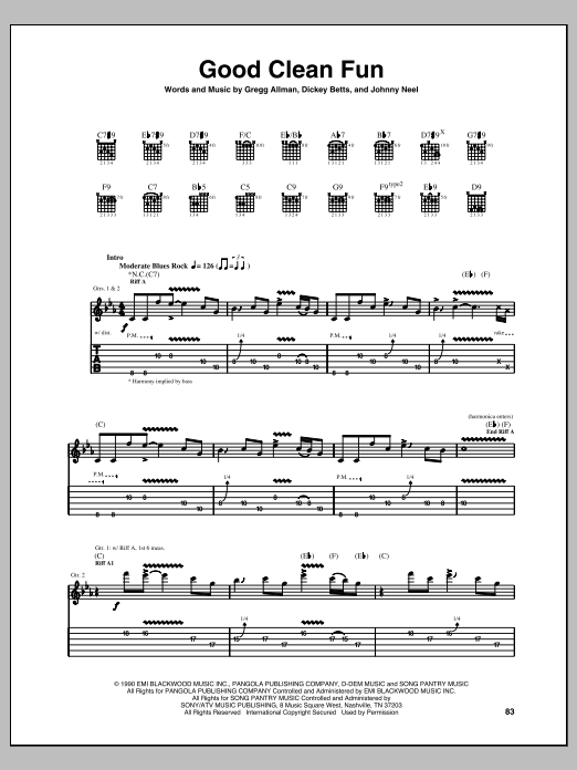 Allman Brothers Band Good Clean Fun sheet music notes and chords arranged for Guitar Tab