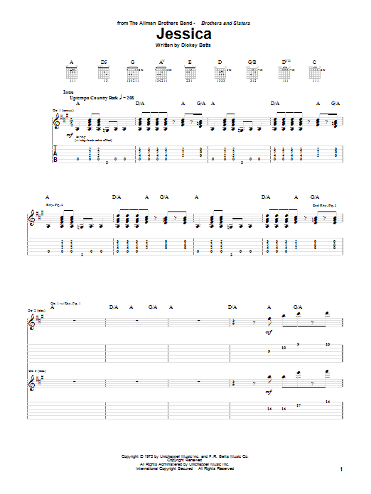 Allman Brothers Band Jessica sheet music notes and chords arranged for Guitar Ensemble
