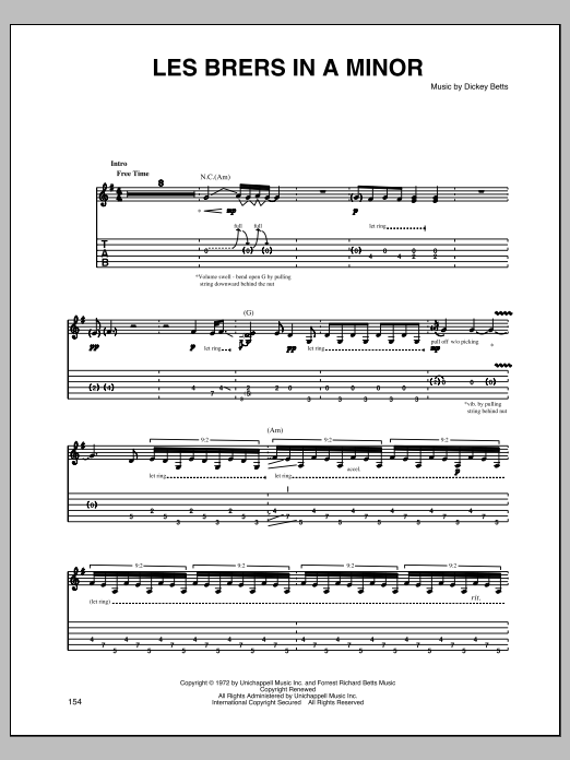 Allman Brothers Band Les Brers In A Minor sheet music notes and chords arranged for Guitar Tab