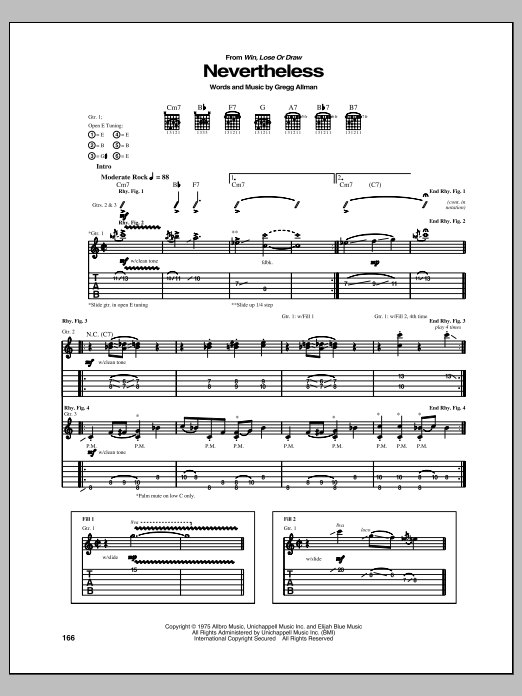Allman Brothers Band Nevertheless sheet music notes and chords arranged for Guitar Tab