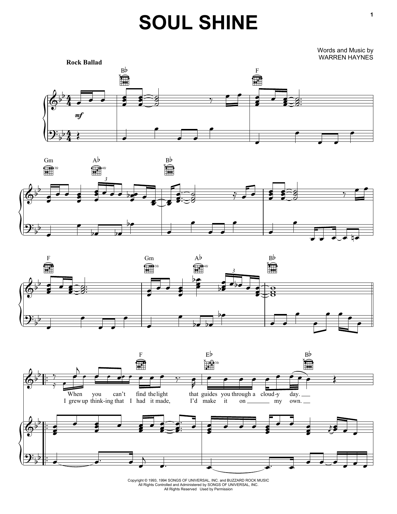 Allman Brothers Band Soul Shine sheet music notes and chords arranged for Piano, Vocal & Guitar Chords (Right-Hand Melody)