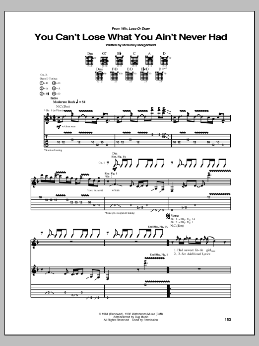 Allman Brothers Band You Can't Lose What You Ain't Never Had sheet music notes and chords arranged for Guitar Tab