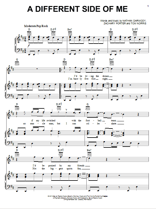 Allstar Weekend A Different Side Of Me sheet music notes and chords arranged for Piano, Vocal & Guitar Chords (Right-Hand Melody)