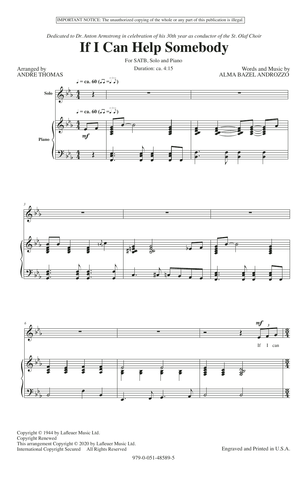 Alma Bazel Androzzo If I Can Help Somebody (arr. André Thomas) sheet music notes and chords arranged for SATB Choir