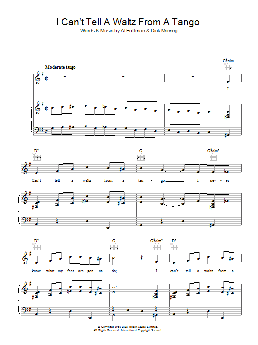 Alma Cogan I Can't Tell A Waltz From A Tango sheet music notes and chords arranged for Piano, Vocal & Guitar Chords