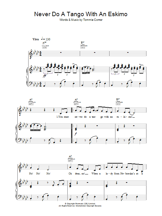 Alma Cogan Never Do A Tango With An Eskimo sheet music notes and chords arranged for Piano, Vocal & Guitar Chords
