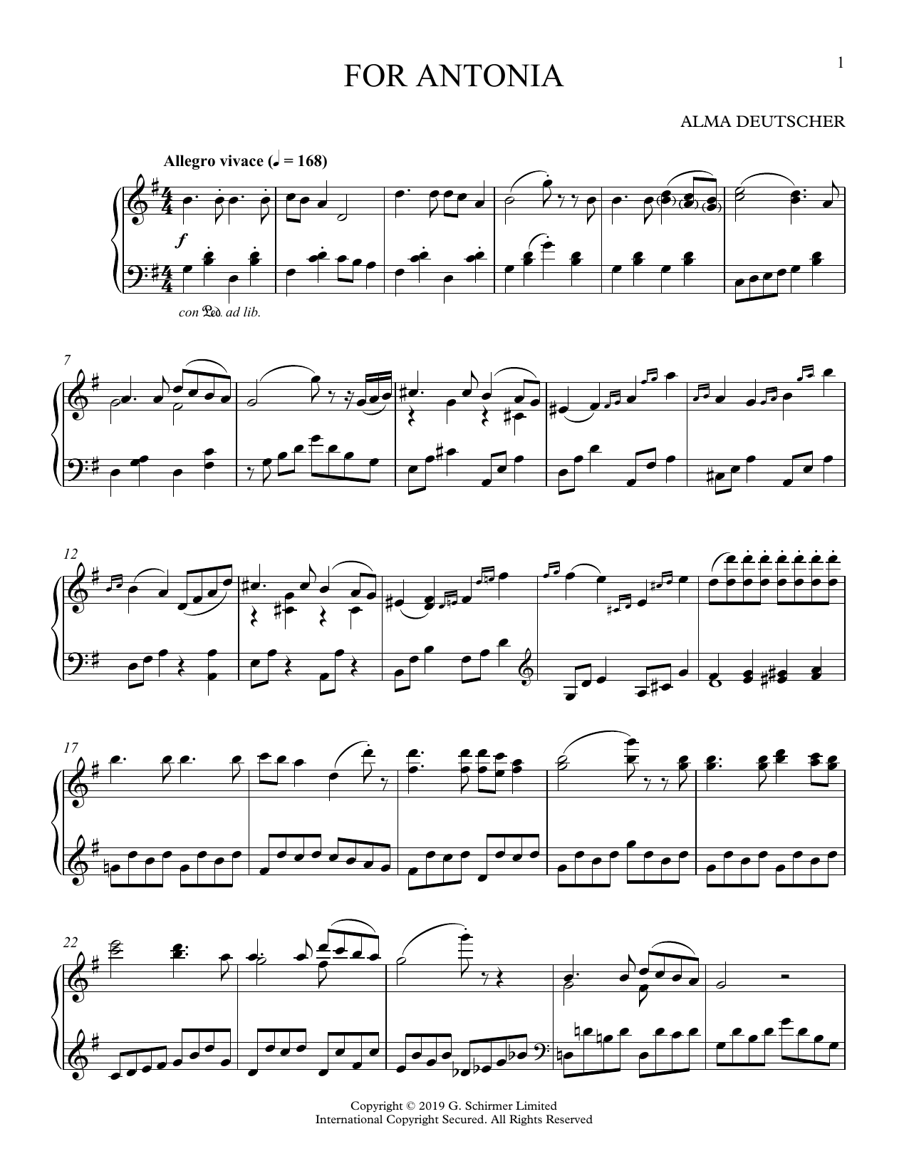 Alma Deutscher For Antonia (Variations on a Melody in G Major) sheet music notes and chords arranged for Piano Solo