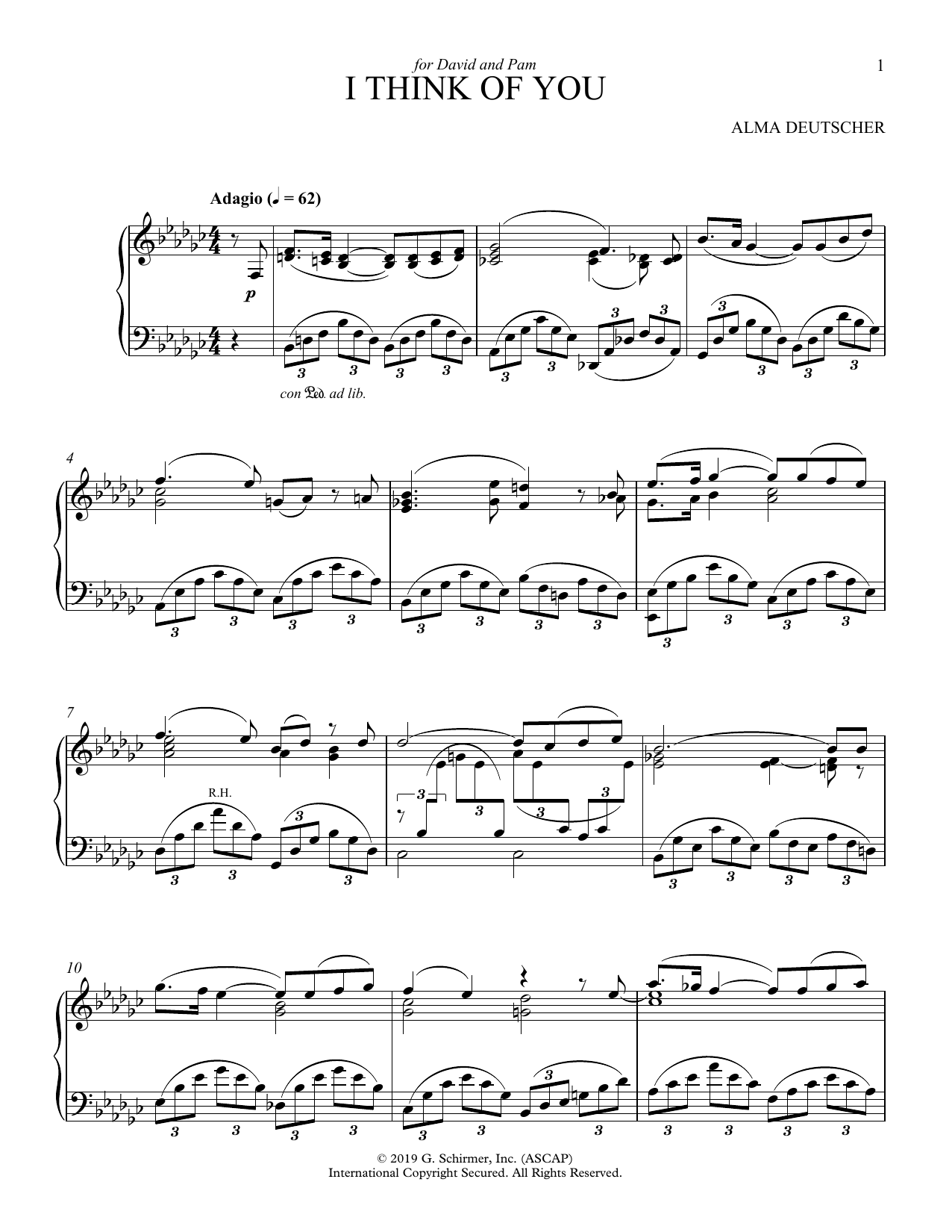 Alma Deutscher I Think Of You sheet music notes and chords arranged for Piano Solo