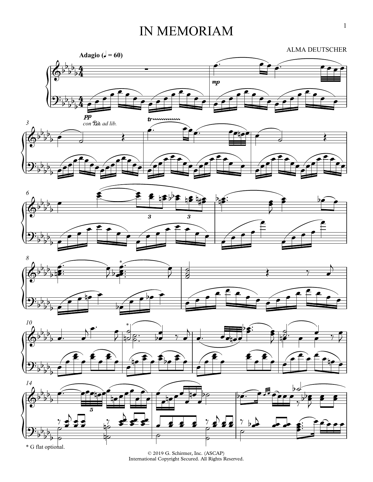 Alma Deutscher In Memoriam (Adagio from Piano Concerto) sheet music notes and chords arranged for Piano Solo
