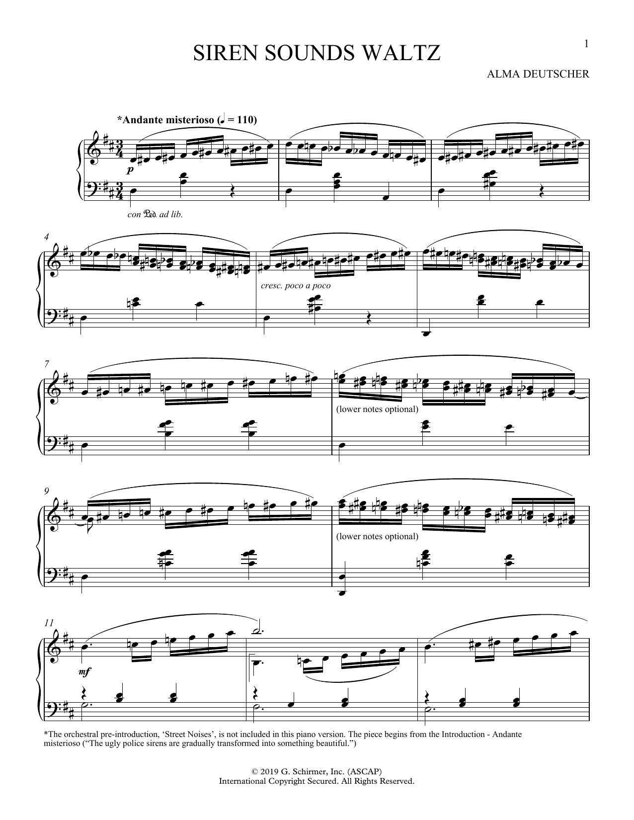 Alma Deutscher Siren Sounds Waltz (I-VI) sheet music notes and chords arranged for Piano Solo