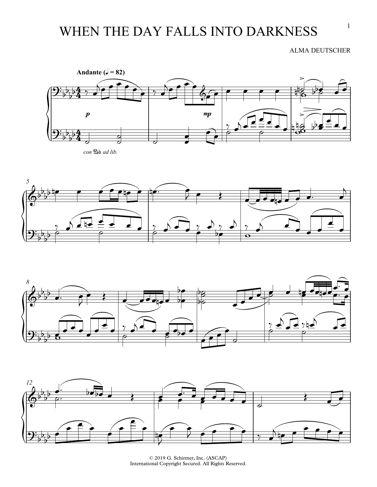 Alma Deutscher When The Day Falls Into Darkness (from Cinderella) sheet music notes and chords arranged for Piano Solo