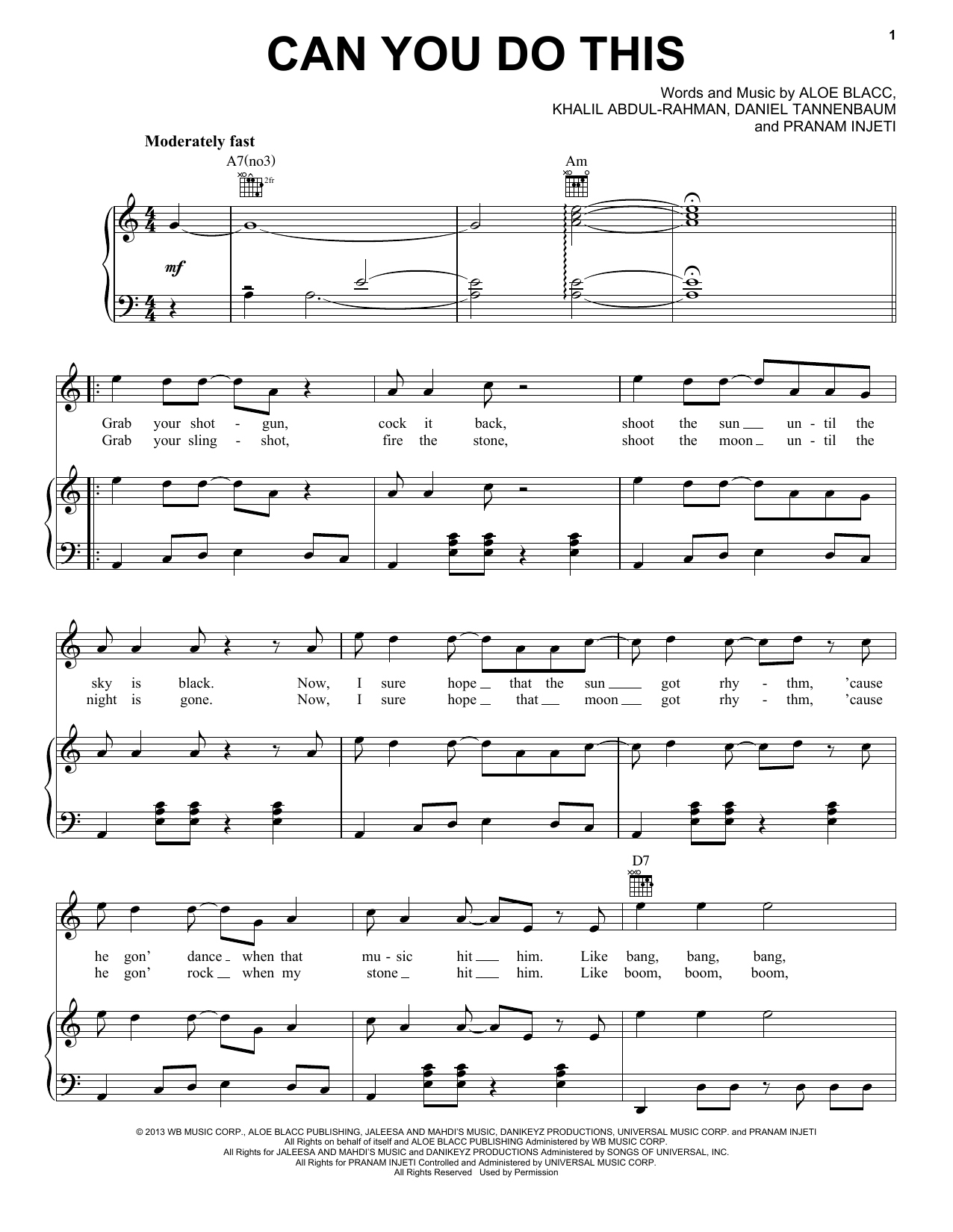 Aloe Blacc Can You Do This sheet music notes and chords arranged for Piano, Vocal & Guitar Chords (Right-Hand Melody)