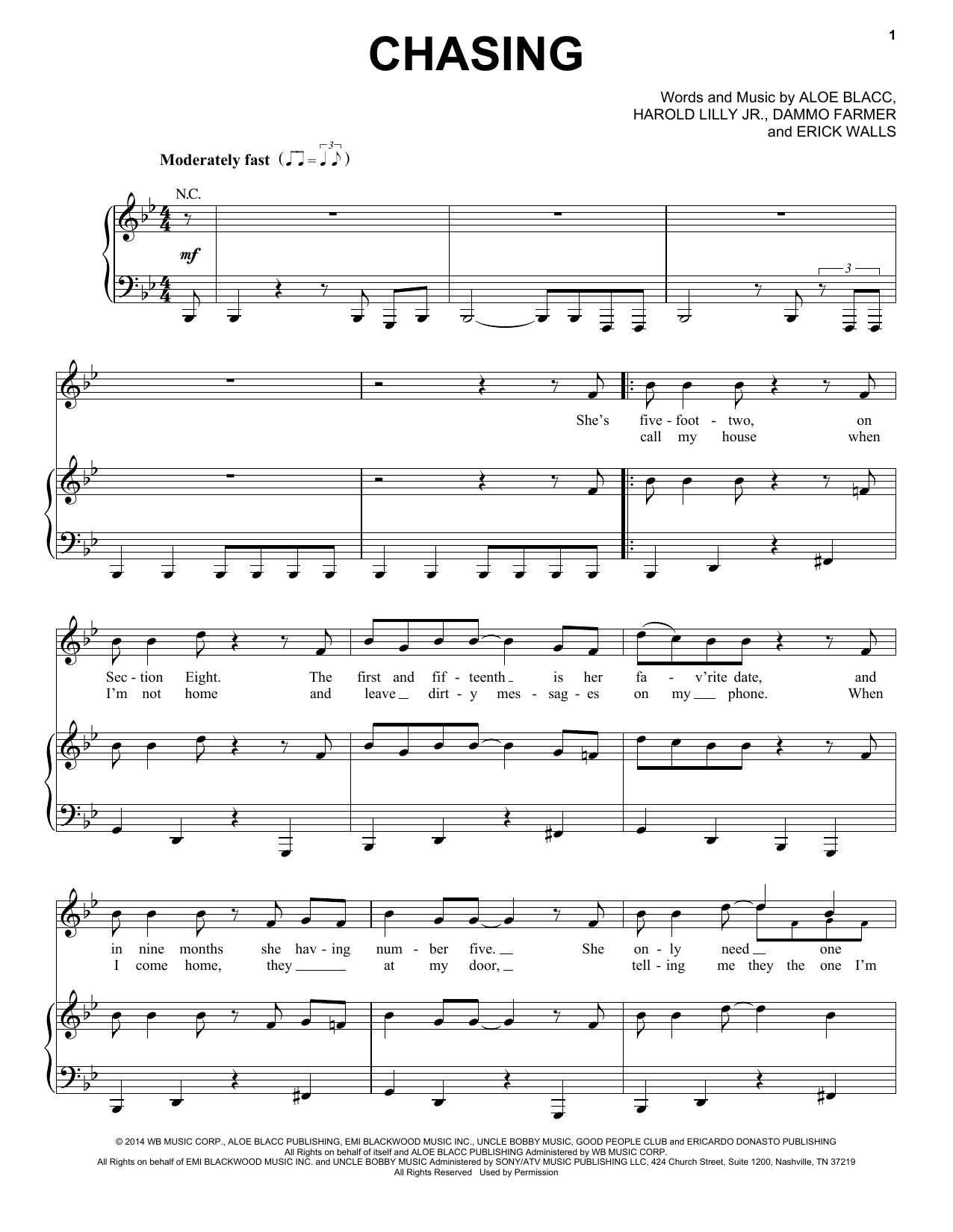 Aloe Blacc Chasing sheet music notes and chords arranged for Piano, Vocal & Guitar Chords (Right-Hand Melody)