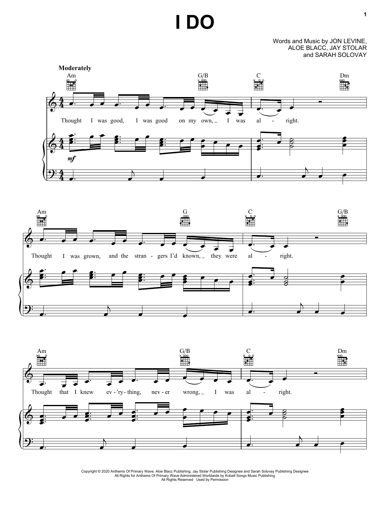 Aloe Blacc I Do sheet music notes and chords arranged for Piano, Vocal & Guitar Chords (Right-Hand Melody)