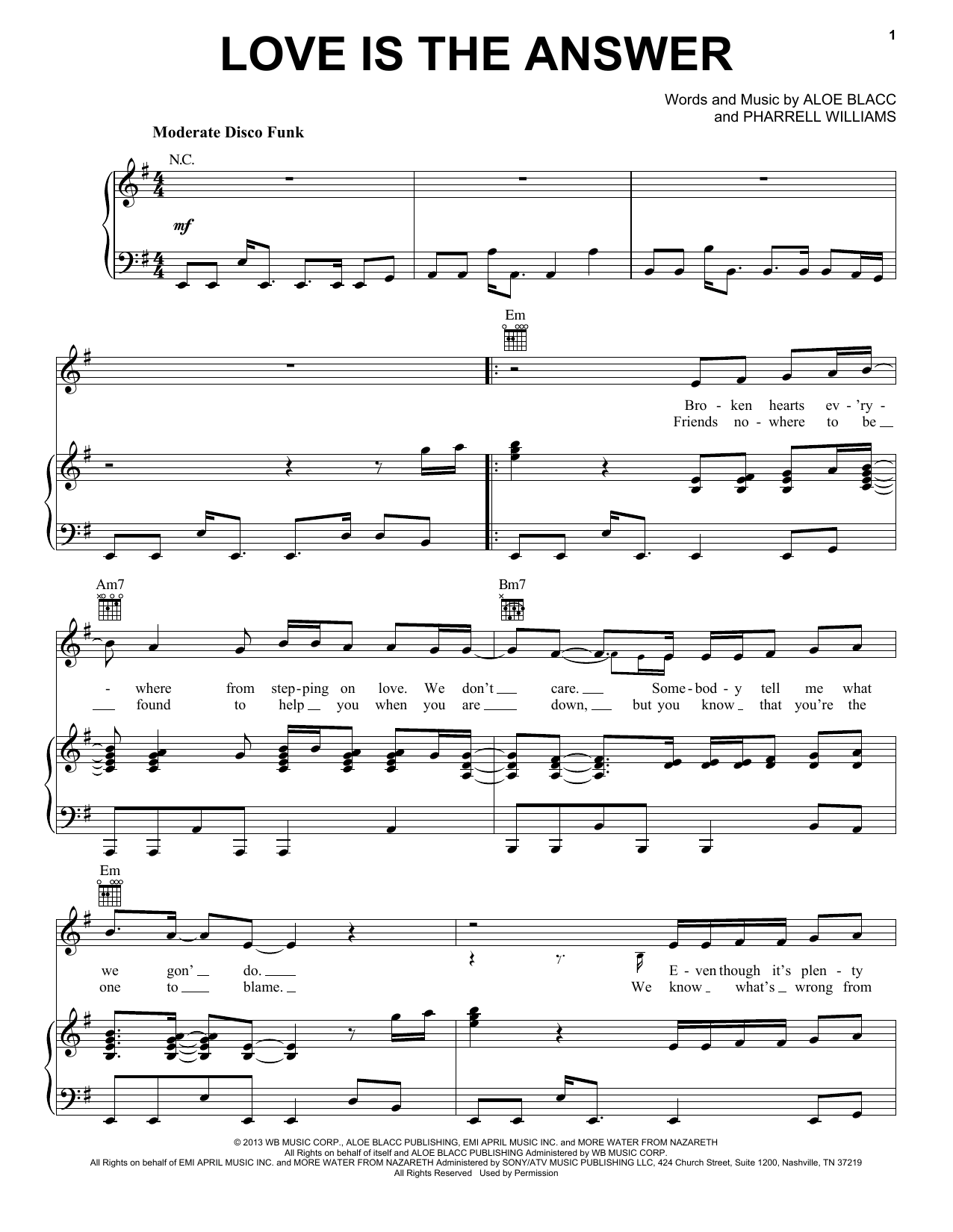 Aloe Blacc Love Is The Answer sheet music notes and chords arranged for Piano, Vocal & Guitar Chords (Right-Hand Melody)