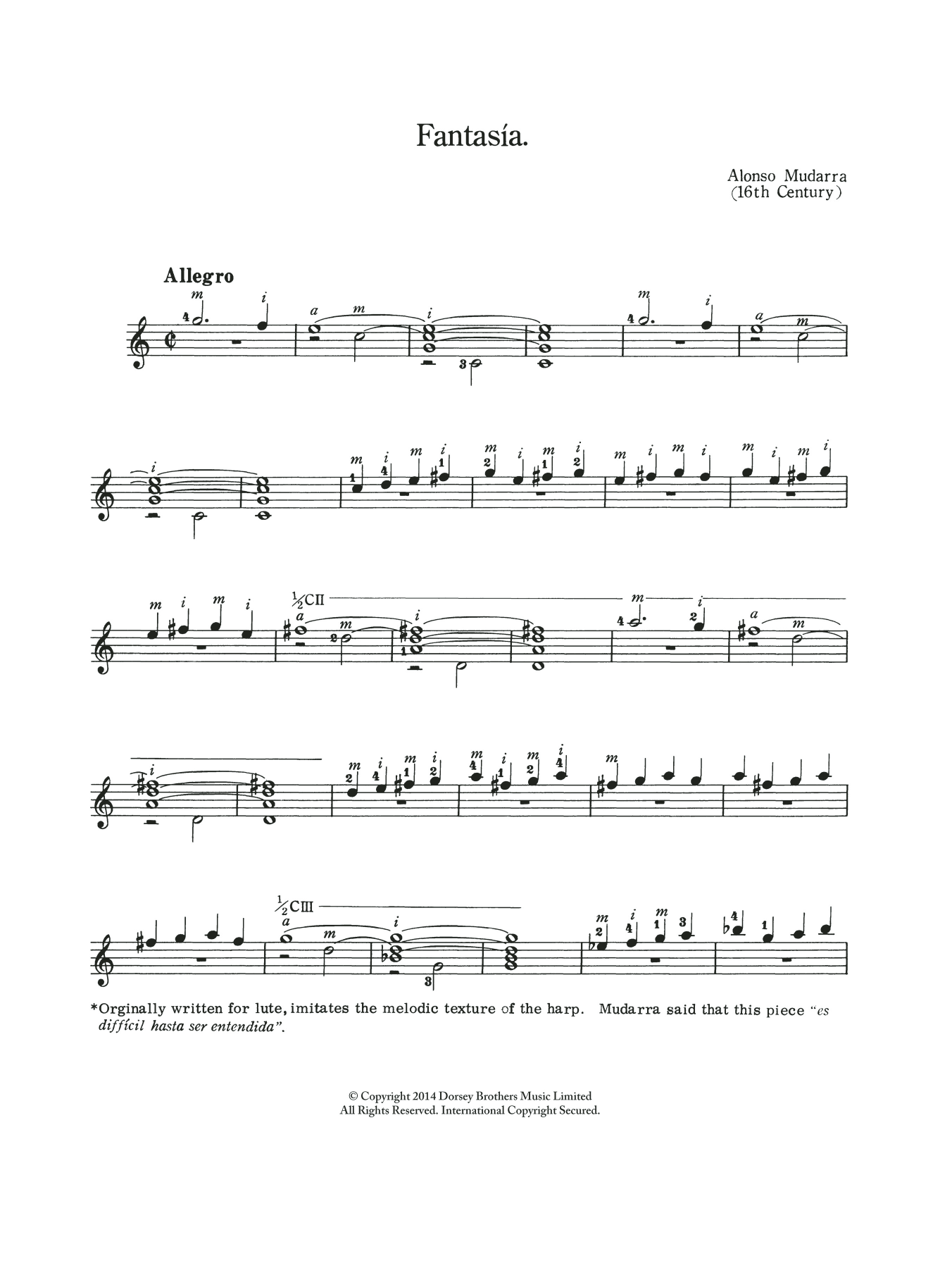 Alonso De Mudarra Fantasia sheet music notes and chords arranged for Easy Guitar