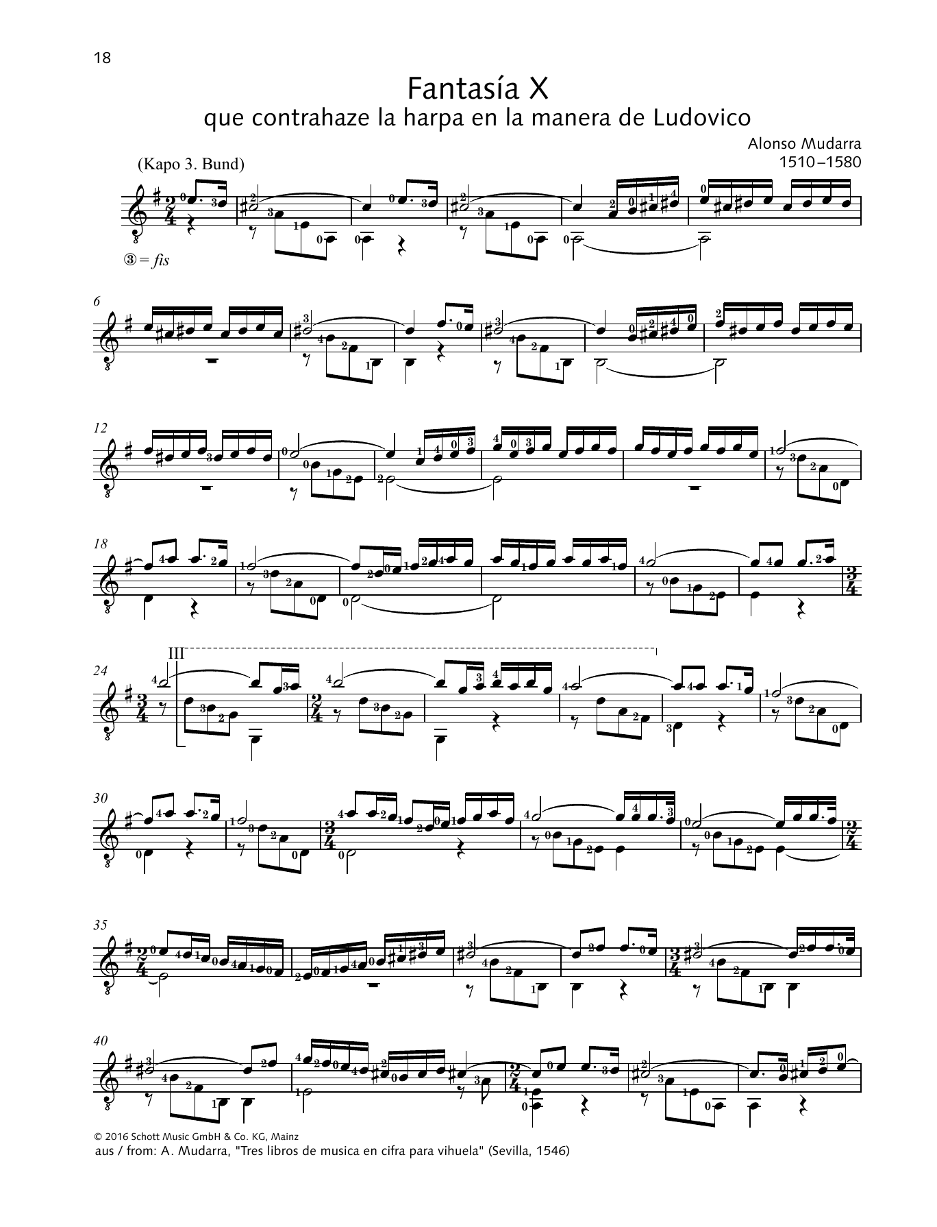 Alonso de Mudarra Fantasía X sheet music notes and chords arranged for Solo Guitar