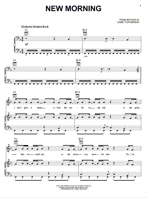 Alpha Rev New Morning sheet music notes and chords arranged for Piano, Vocal & Guitar Chords (Right-Hand Melody)