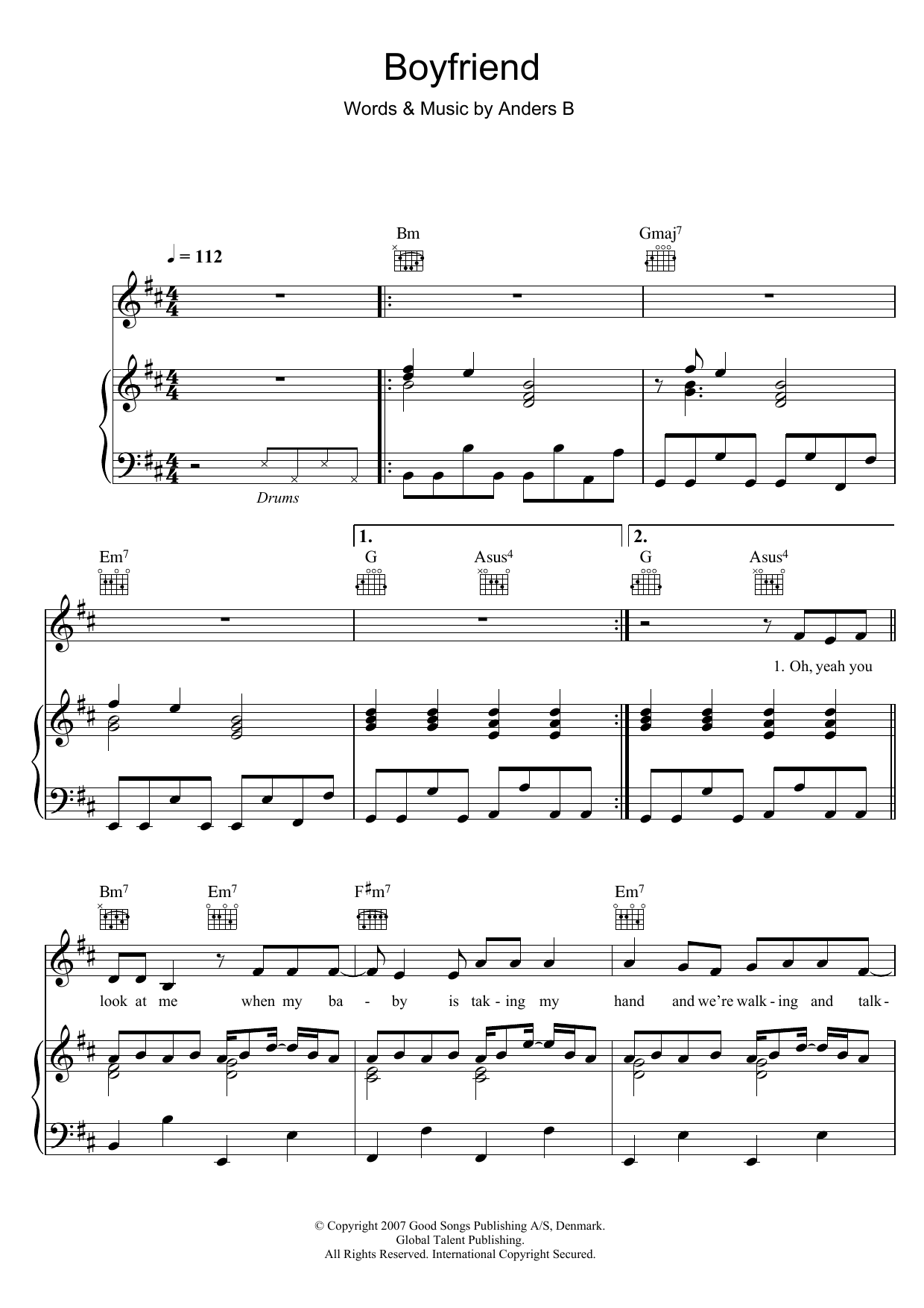 Alphabeat Boyfriend sheet music notes and chords arranged for Piano, Vocal & Guitar Chords