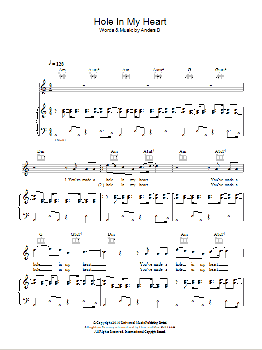 Alphabeat Hole In My Heart sheet music notes and chords arranged for Piano, Vocal & Guitar Chords