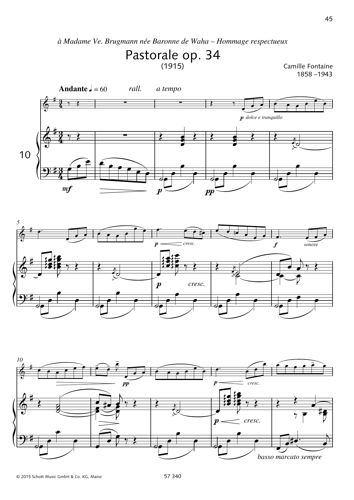 Alphonse Catherine Pastorale sheet music notes and chords arranged for Woodwind Solo