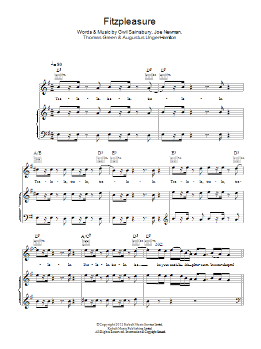 Alt-J Fitzpleasure sheet music notes and chords arranged for Piano, Vocal & Guitar Chords