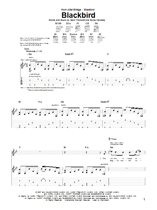 Alter Bridge Blackbird sheet music notes and chords arranged for Guitar Tab