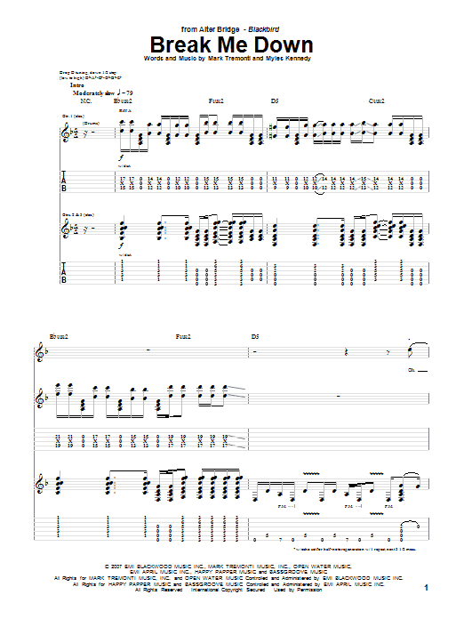 Alter Bridge Break Me Down sheet music notes and chords arranged for Guitar Tab