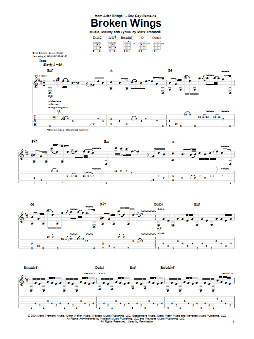 Alter Bridge Broken Wings sheet music notes and chords arranged for Guitar Tab