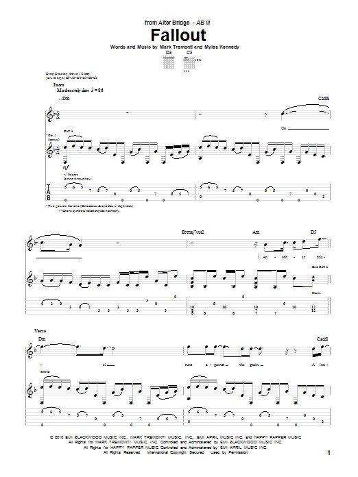 Alter Bridge Fallout sheet music notes and chords arranged for Guitar Tab