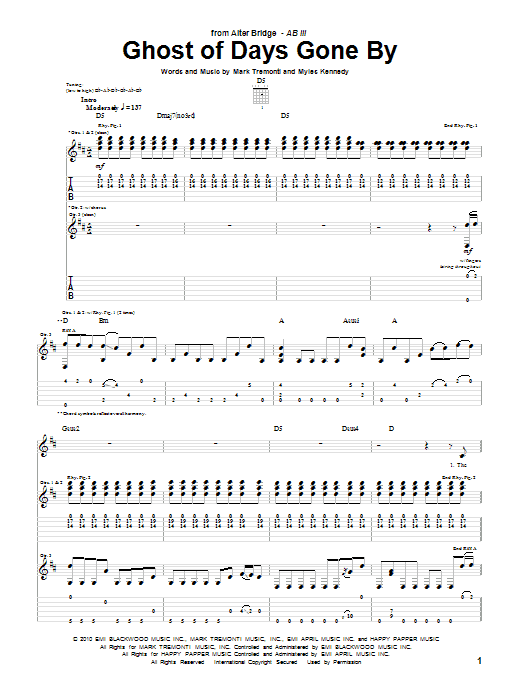 Alter Bridge Ghost Of Days Gone By sheet music notes and chords arranged for Guitar Tab