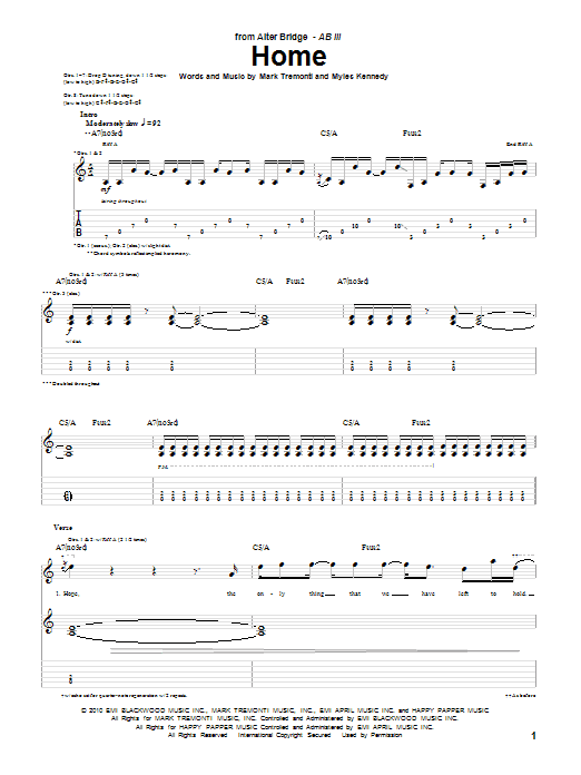 Alter Bridge Home sheet music notes and chords arranged for Guitar Tab