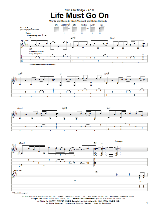 Alter Bridge Life Must Go On sheet music notes and chords arranged for Guitar Tab