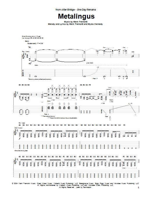 Alter Bridge Metalingus sheet music notes and chords arranged for Guitar Tab