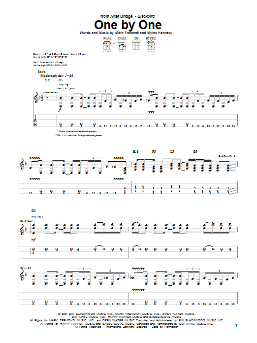 Alter Bridge One By One sheet music notes and chords arranged for Guitar Tab