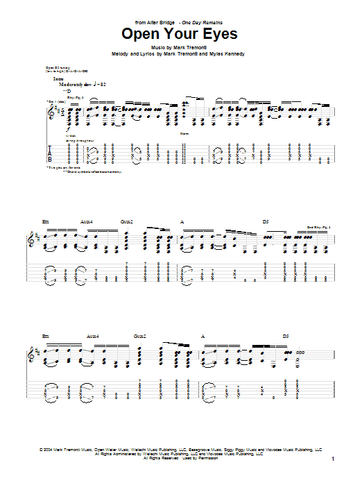 Alter Bridge Open Your Eyes sheet music notes and chords arranged for Guitar Tab
