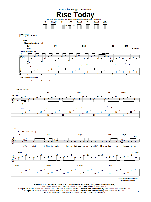 Alter Bridge Rise Today sheet music notes and chords arranged for Guitar Tab