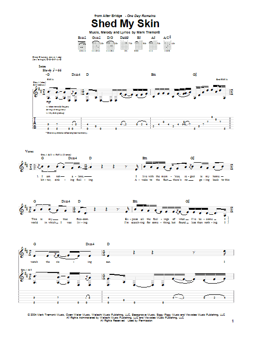 Alter Bridge Shed My Skin sheet music notes and chords arranged for Guitar Tab