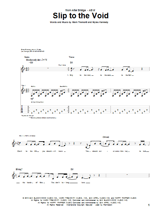 Alter Bridge Slip To The Void sheet music notes and chords arranged for Guitar Tab