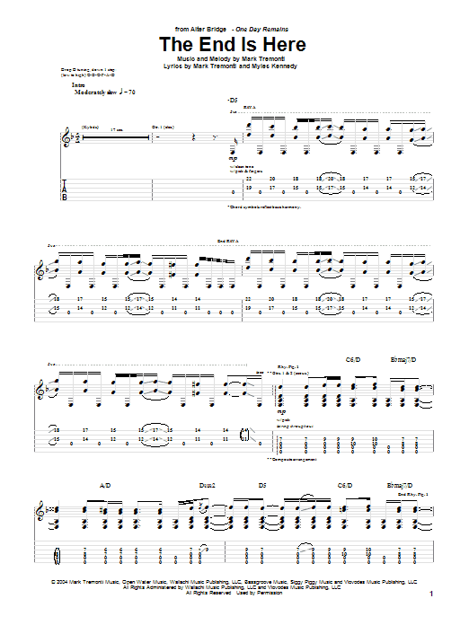 Alter Bridge The End Is Here sheet music notes and chords arranged for Guitar Tab