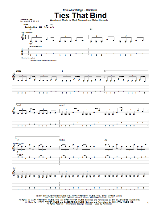 Alter Bridge Ties That Bind sheet music notes and chords arranged for Guitar Tab