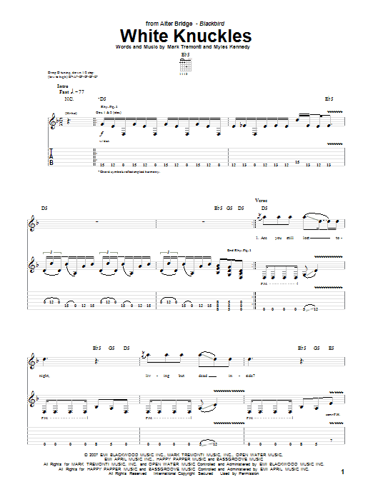 Alter Bridge White Knuckles sheet music notes and chords arranged for Guitar Tab