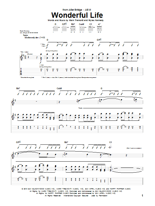 Alter Bridge Wonderful Life sheet music notes and chords arranged for Guitar Tab
