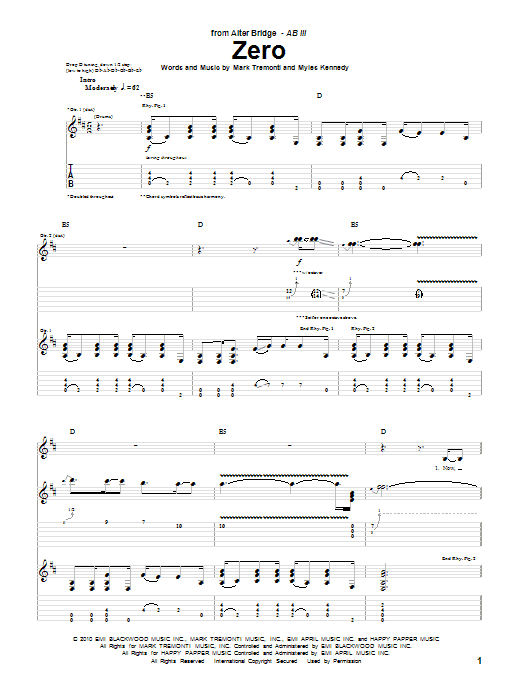 Alter Bridge Zero sheet music notes and chords arranged for Guitar Tab