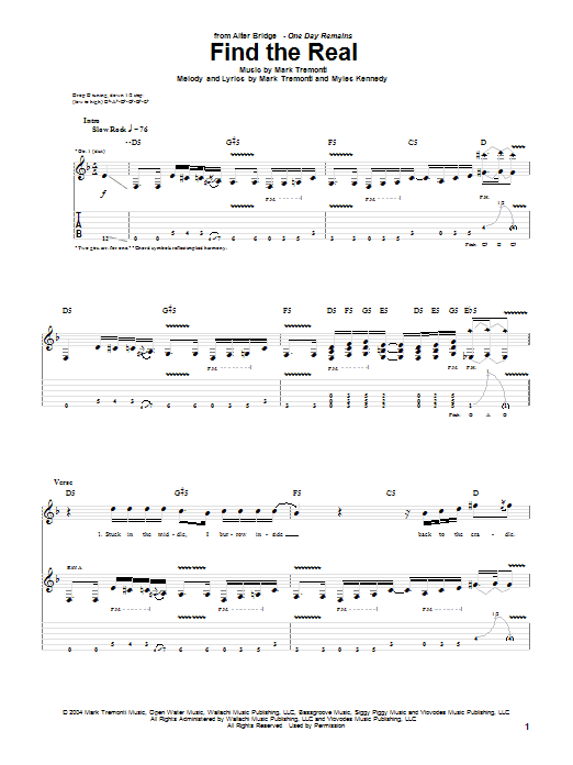 Alter Bridge Find The Real sheet music notes and chords arranged for Guitar Tab
