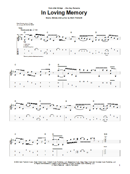 Alter Bridge In Loving Memory sheet music notes and chords arranged for Guitar Tab