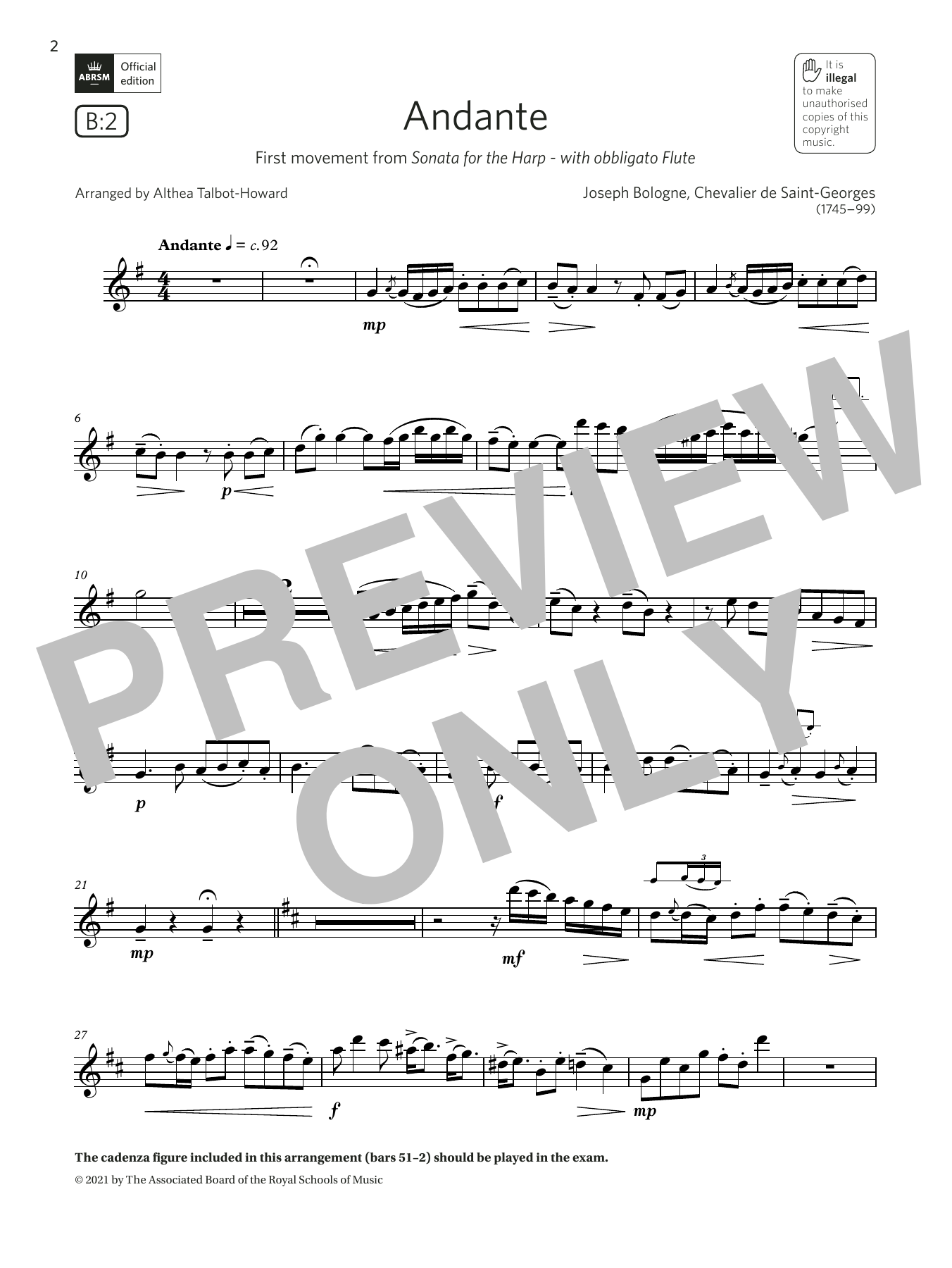 Althea Talbot-Howard Andante (from Sonata for the Harp) (Grade 5 List B2 from the ABRSM Saxophone syllabus from 2022) sheet music notes and chords arranged for Alto Sax Solo