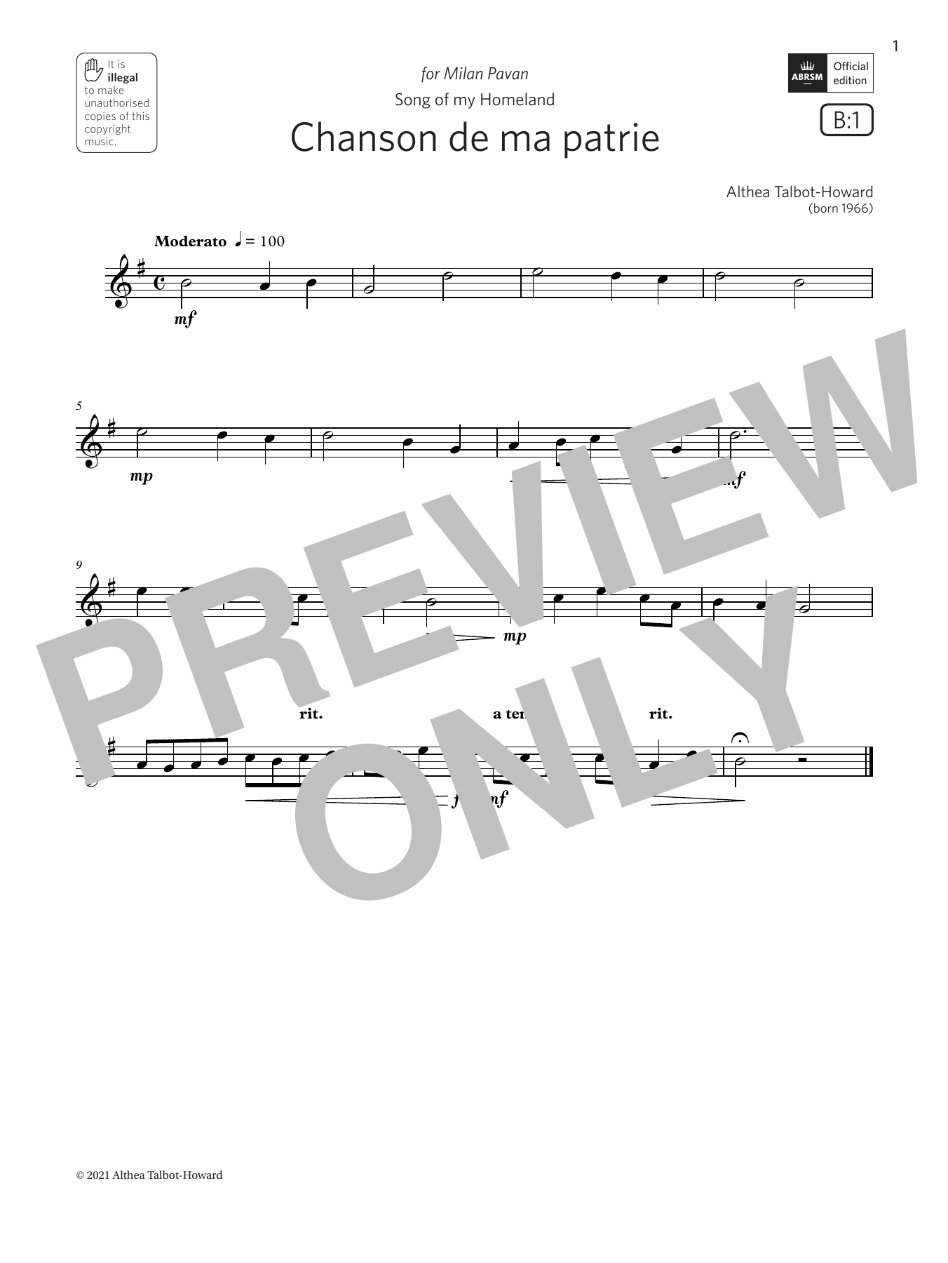 Althea Talbot-Howard Chanson de ma patrie (Grade 1 List B1 from the ABRSM Saxophone syllabus from 2022) sheet music notes and chords arranged for Alto Sax Solo